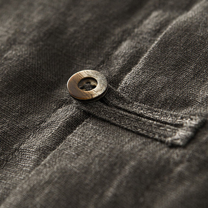 Koszula męska z krótkim rękawem i kieszeniami, lniana, z Buddha Stones , na lato, z guzikami - image 25