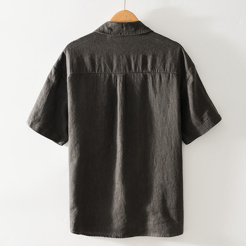 Koszula męska z krótkim rękawem i kieszeniami, lniana, z Buddha Stones , na lato, z guzikami - image 22