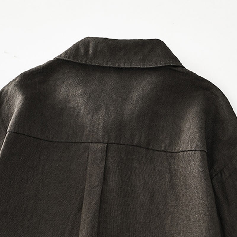 Koszula męska z krótkim rękawem i kieszeniami, lniana, z Buddha Stones , na lato, z guzikami - image 24