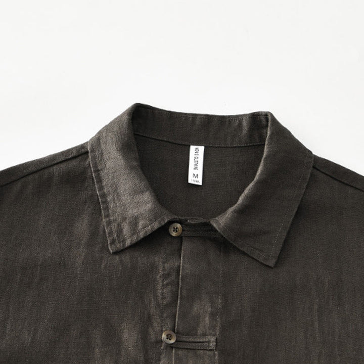 Koszula męska z krótkim rękawem i kieszeniami, lniana, z Buddha Stones , na lato, z guzikami - image 23