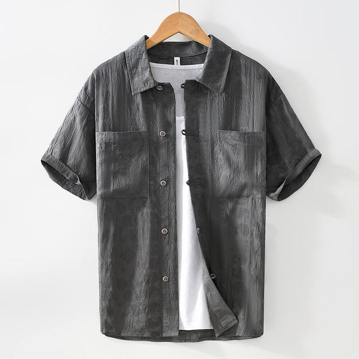Koszula męska z krótkim rękawem i dwiema kieszeniami „Buddha Stones Summer” z guzikami - DimGray - US/UK/AU42， EU52 (3XL) - image 1