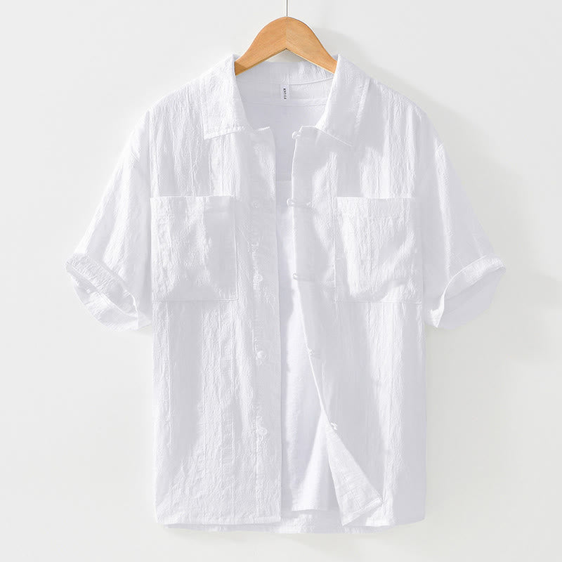 Koszula męska z krótkim rękawem i dwiema kieszeniami „Buddha Stones Summer” z guzikami - Biały - US/UK/AU42， EU52 (3XL) - image 12