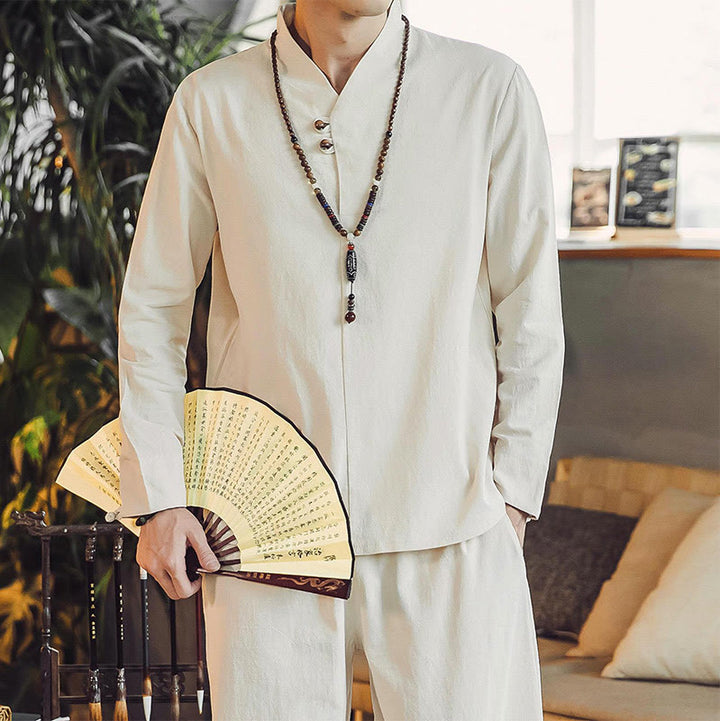 Koszula z Buddha Stones, 2 sztuki, spodnie do kostek z kieszeniami, męski zestaw do medytacji - image 7