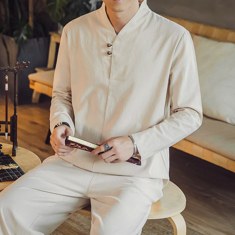 Koszula z Buddha Stones, 2 sztuki, spodnie do kostek z kieszeniami, męski zestaw do medytacji - image 8