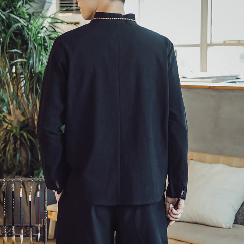 Koszula z Buddha Stones, 2 sztuki, spodnie do kostek z kieszeniami, męski zestaw do medytacji - image 13