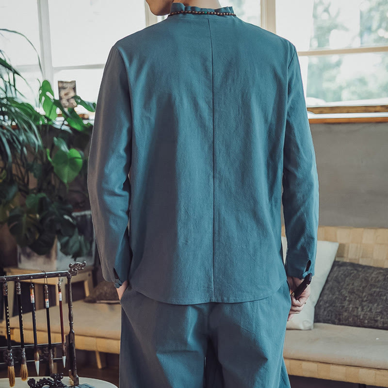 Koszula z Buddha Stones, 2 sztuki, spodnie do kostek z kieszeniami, męski zestaw do medytacji - image 23