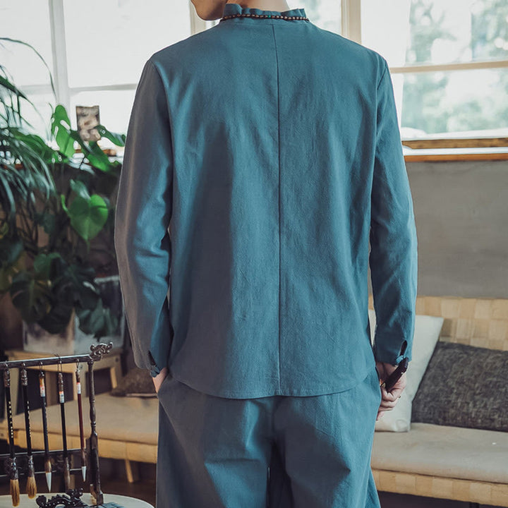 Koszula z Buddha Stones, 2 sztuki, spodnie do kostek z kieszeniami, męski zestaw do medytacji - image 23