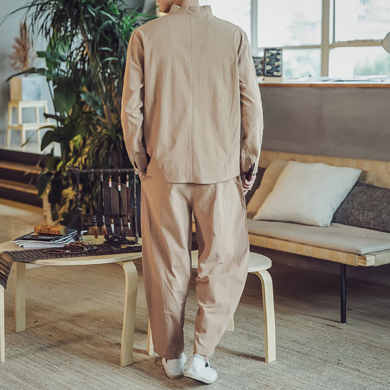 Koszula z Buddha Stones, 2 sztuki, spodnie do kostek z kieszeniami, męski zestaw do medytacji - image 28