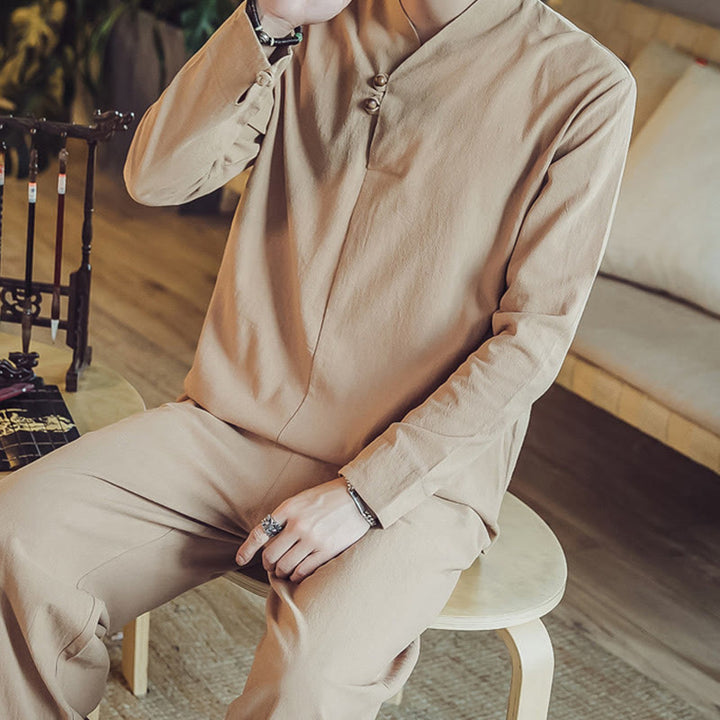 Koszula z Buddha Stones, 2 sztuki, spodnie do kostek z kieszeniami, męski zestaw do medytacji - image 32