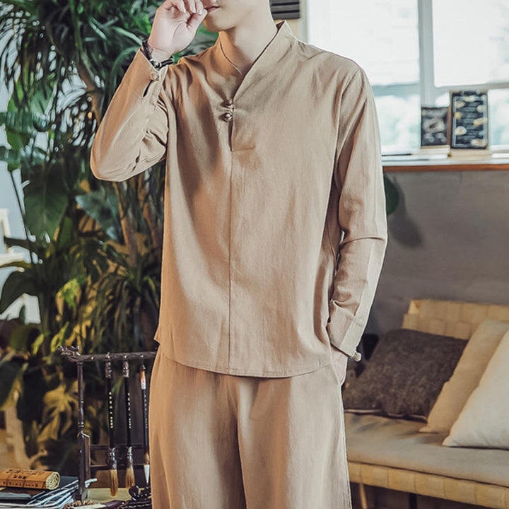 Koszula z Buddha Stones, 2 sztuki, spodnie do kostek z kieszeniami, męski zestaw do medytacji - image 30