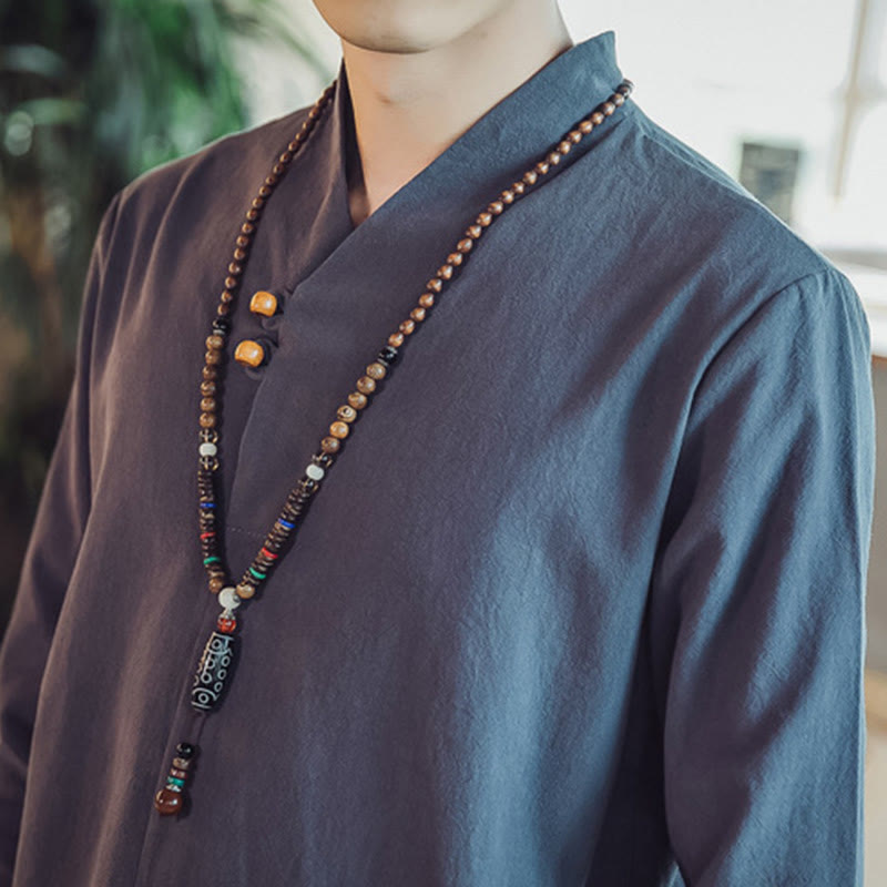 Koszula z Buddha Stones, 2 sztuki, spodnie do kostek z kieszeniami, męski zestaw do medytacji - image 44