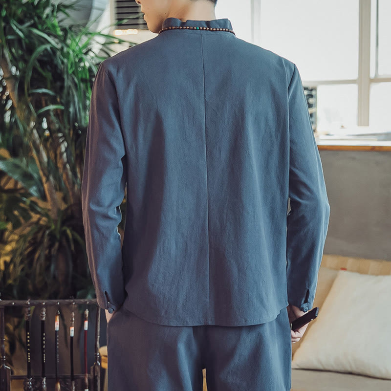 Koszula z Buddha Stones, 2 sztuki, spodnie do kostek z kieszeniami, męski zestaw do medytacji - image 39