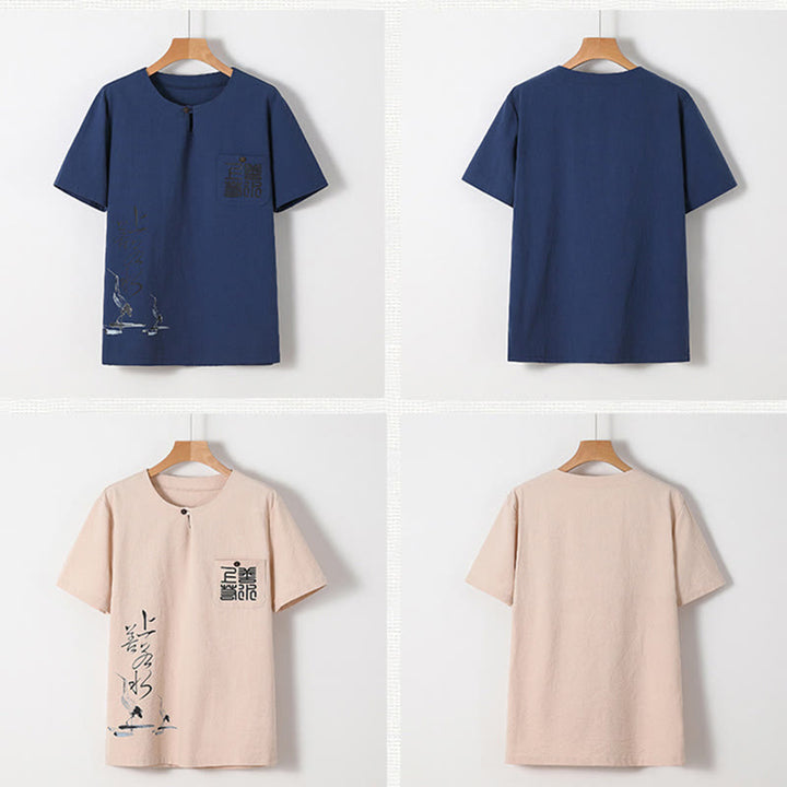 Buddha Stones, 2 szt., chińskie znaki, żuraw, bawełniana koszula, spodnie z kieszeniami, męski zestaw do medytacji - image 3