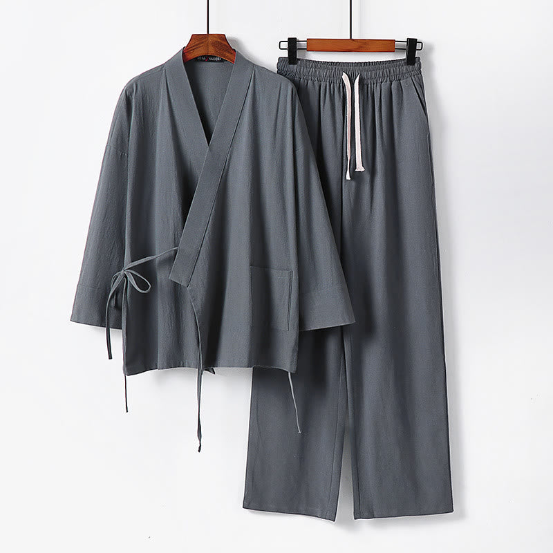 Zestaw męskich spodni kimono z sznurowaniem i kieszeniami z motywem kamieni Buddha Stones , do medytacji - Szary - US/UK/AU54， EU64 (9XL) - image 1