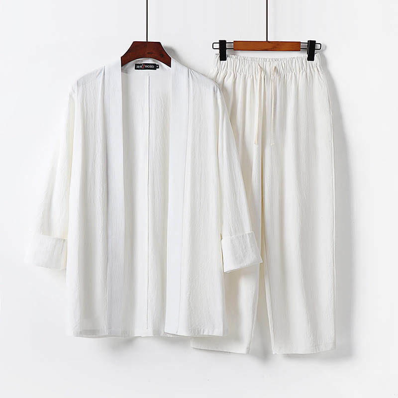Zestaw męskich spodni do medytacji z bawełny kimono z kamieniami Buddha Stones, 2 szt., do kostek - Biały - US/UK/AU54， EU64 (9XL) - image 3