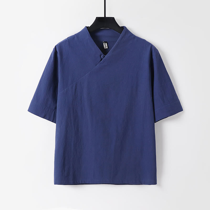 Buddha Stones, 2 sztuki, koszula z krótkim rękawem, spodnie z bawełny z dekoltem w serek i kieszeniami, męski zestaw do medytacji - image 1