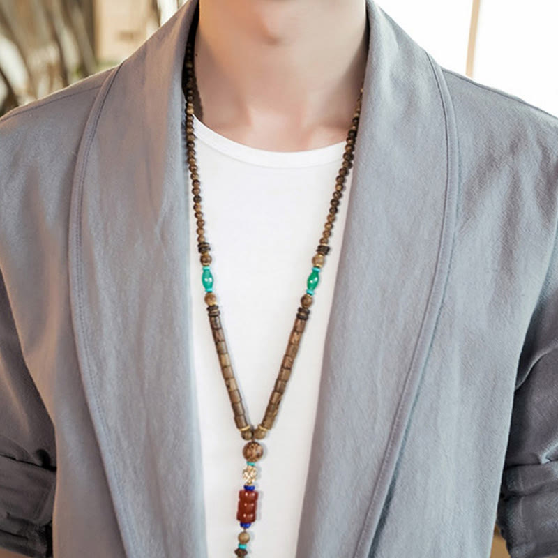 Buddha Stones Vintage Gładka Kurtka Męska Kimono Bawełniane z Otwartym Przodem - image 12