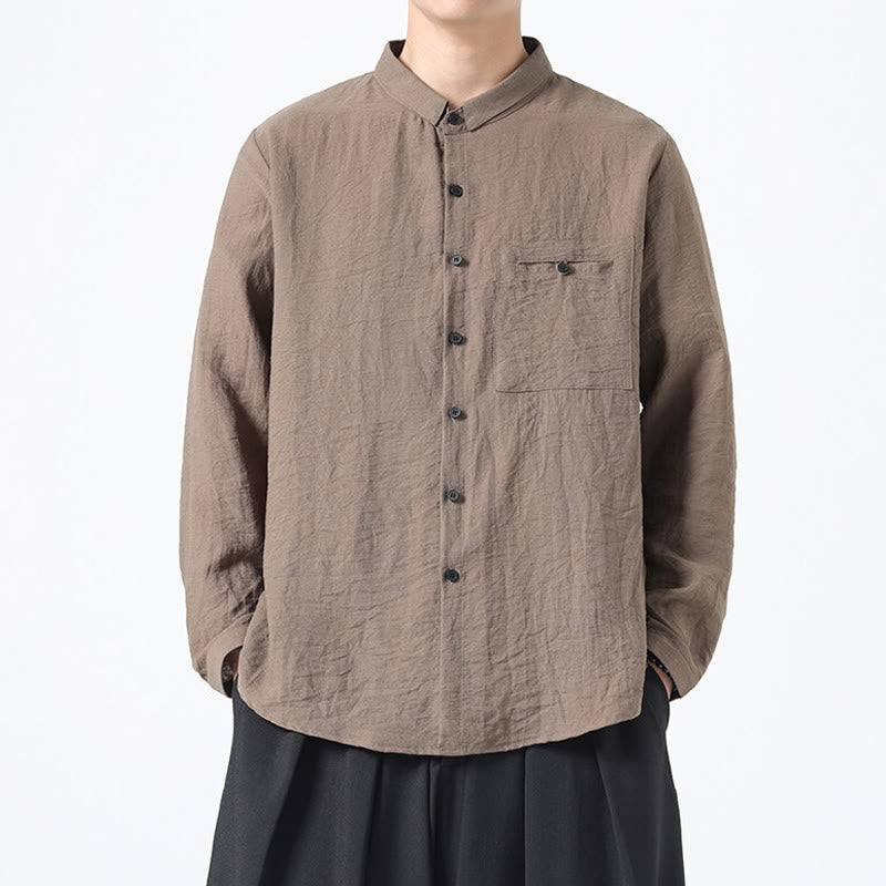 Koszula męska z długim rękawem z bawełny Buddha Stones w stylu vintage, prosta, zapinana na guziki i stójka - Dębnik - US/UK/AU48， EU58(5XL) - image 15