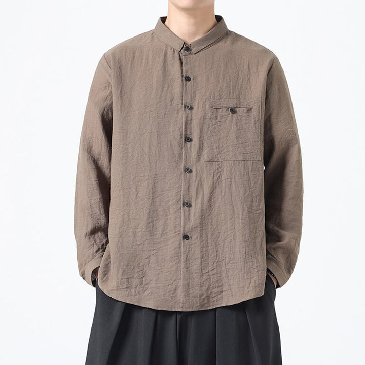 Koszula męska z długim rękawem z bawełny Buddha Stones w stylu vintage, prosta, zapinana na guziki i stójka - Dębnik - US/UK/AU48， EU58(5XL) - image 15