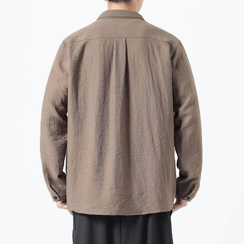 Koszula męska z długim rękawem z bawełny Buddha Stones w stylu vintage, prosta, zapinana na guziki i stójka - image 17