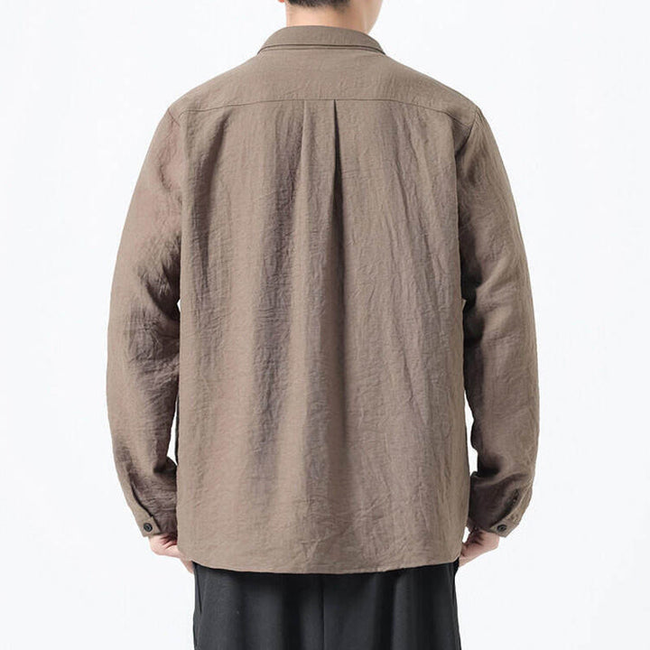 Koszula męska z długim rękawem z bawełny Buddha Stones w stylu vintage, prosta, zapinana na guziki i stójka - image 17