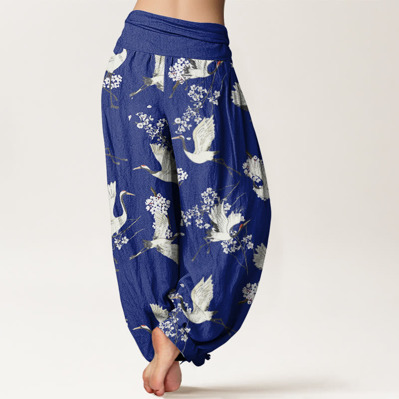 Spodnie haremowe damskie z elastyczną talią i wzorem w kwiaty żurawia w stylu casual i eleganckim z motywem kamieni Buddha Stones - image 7