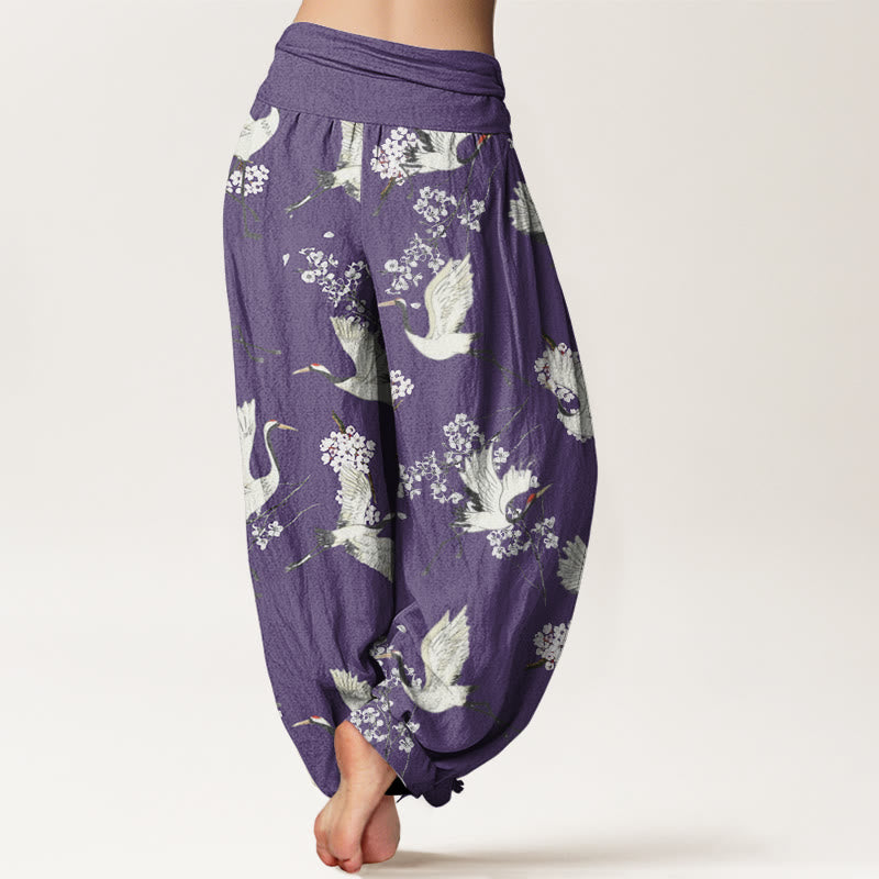 Spodnie haremowe damskie z elastyczną talią i wzorem w kwiaty żurawia w stylu casual i eleganckim z motywem kamieni Buddha Stones - image 10