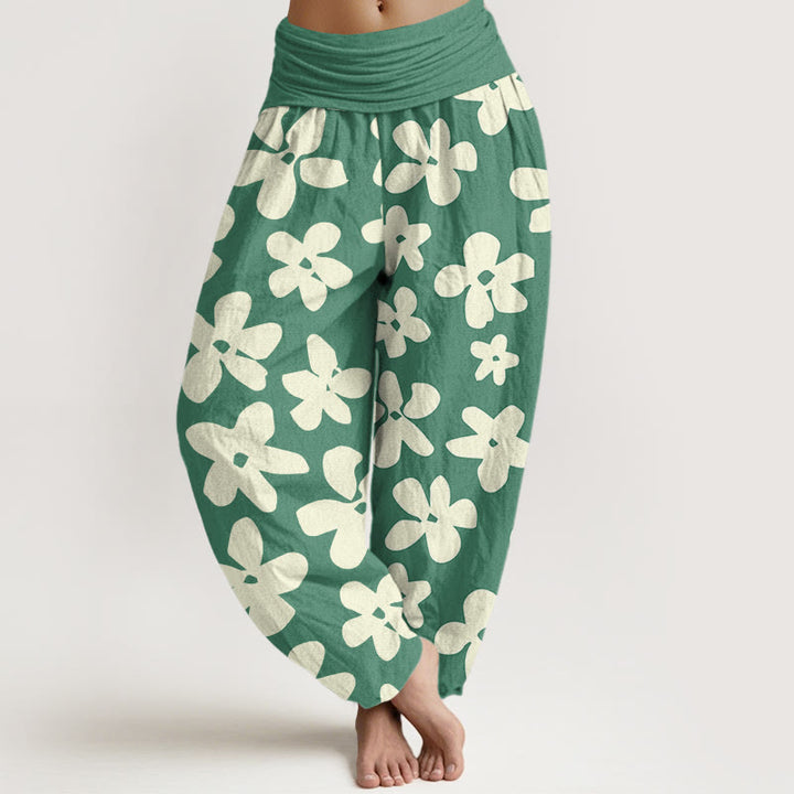 Buddha Stones Luźne, damskie spodnie haremowe w stylu boho z kwiatowym wzorem i elastyczną talią - MediumSeaGreen - US22, UK/AU26, EU54 (6XL) - image 1