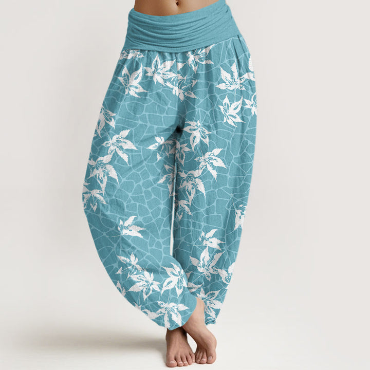 Spodnie haremowe damskie z elastyczną talią i wzorem liścia klonu "Buddha Stones" - Średnioturkusowy - US22, UK/AU26, EU54 (6XL) - image 5