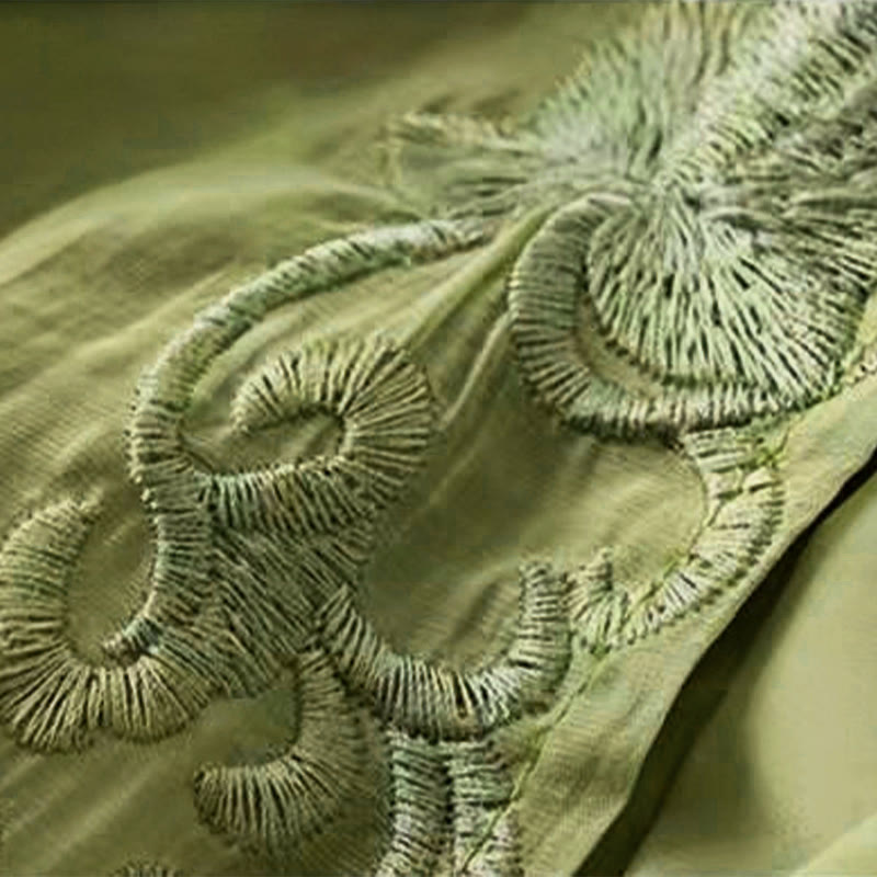 Buddha Stones Retro Casual Haftowany Wzór Ściągacz Bawełna Len Damskie Szerokie Nogawki Spodnie Z Kieszeniami