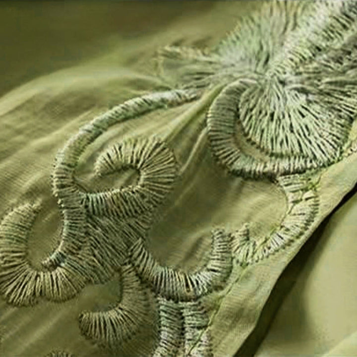 Buddha Stones Retro Casual Haftowany Wzór Ściągacz Bawełna Len Damskie Szerokie Nogawki Spodnie Z Kieszeniami