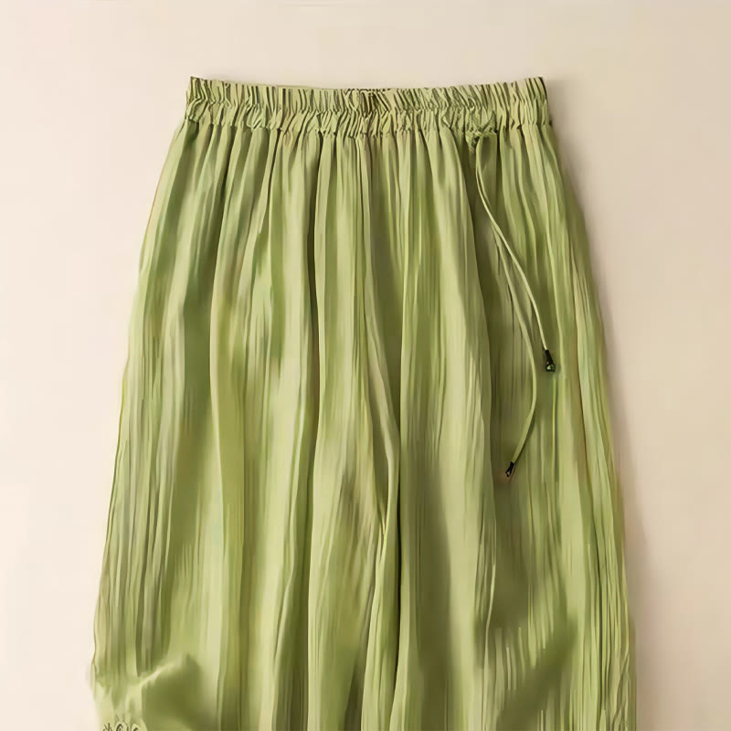 Buddha Stones Retro Casual Haftowany Wzór Ściągacz Bawełna Len Damskie Szerokie Nogawki Spodnie Z Kieszeniami