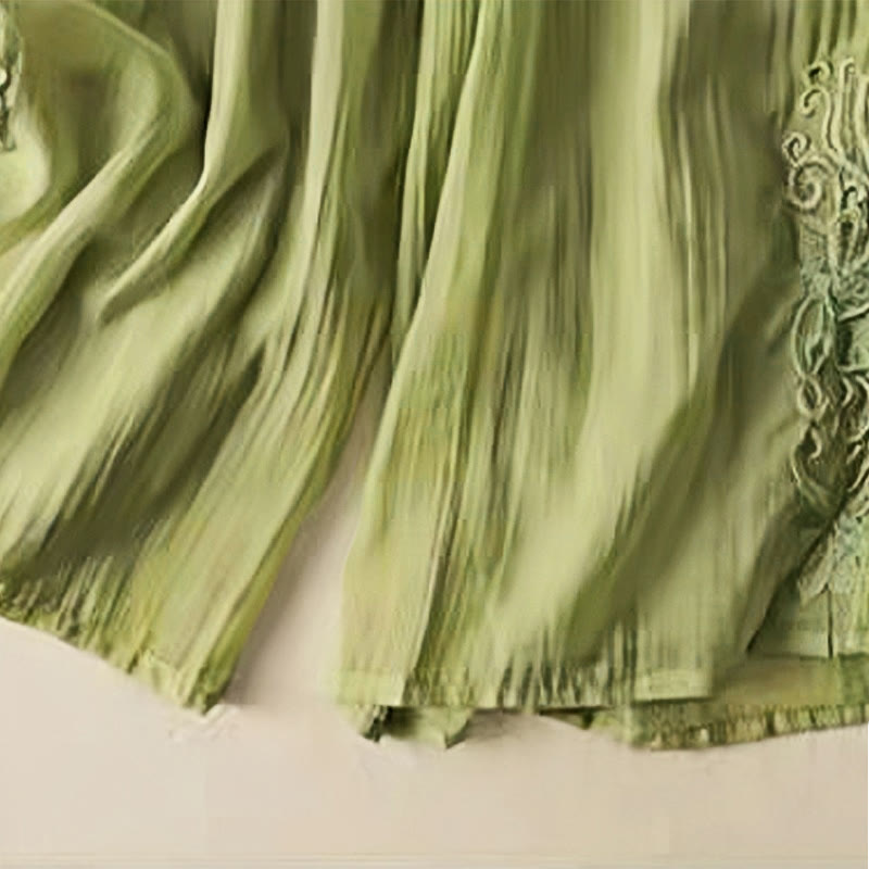 Buddha Stones Retro Casual Haftowany Wzór Ściągacz Bawełna Len Damskie Szerokie Nogawki Spodnie Z Kieszeniami - image 7