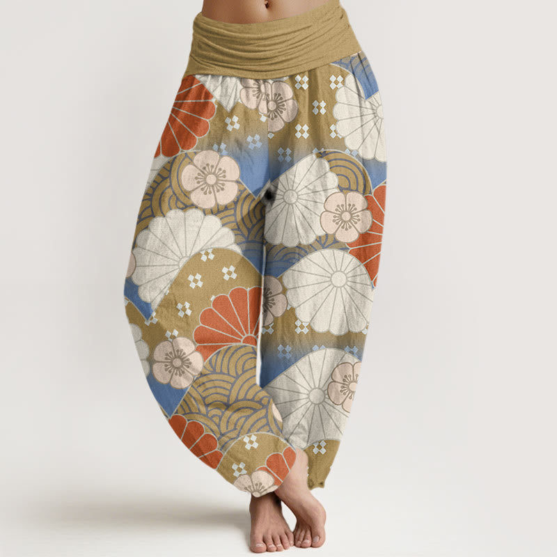 Damskie spodnie haremowe z elastyczną talią i abstrakcyjnym wzorem płatków i fal w Buddha Stones - Dębnik - US22, UK/AU26, EU54 (6XL) - image 5