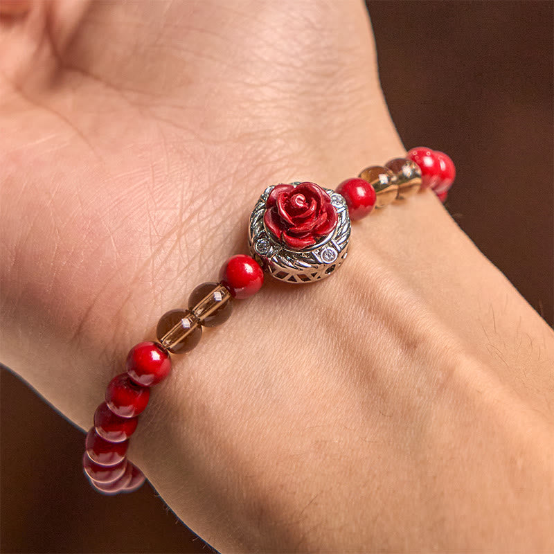 Bransoletka z Buddha Stones Cinnabar Angora Red Shell Pearl Rose Petals Calm - image 5
