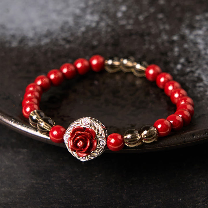 Bransoletka z Buddha Stones Cinnabar Angora Red Shell Pearl Rose Petals Calm - Cynober (obwód nadgarstka: 15-17 cm) - image 1