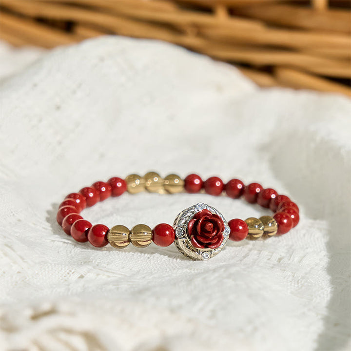 Bransoletka z Buddha Stones Cinnabar Angora Red Shell Pearl Rose Petals Calm - image 3