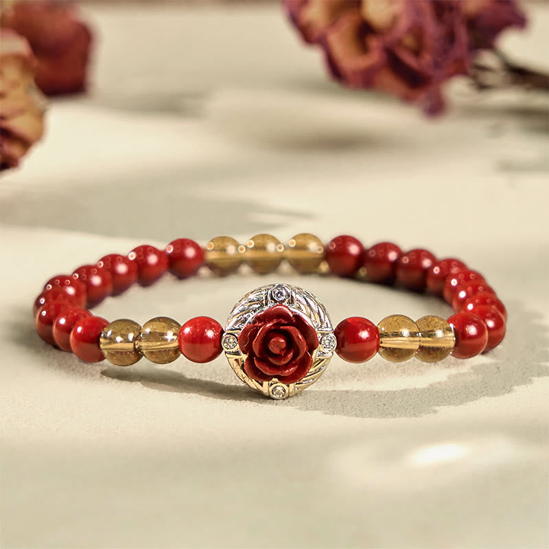 Bransoletka z Buddha Stones Cinnabar Angora Red Shell Pearl Rose Petals Calm - image 2