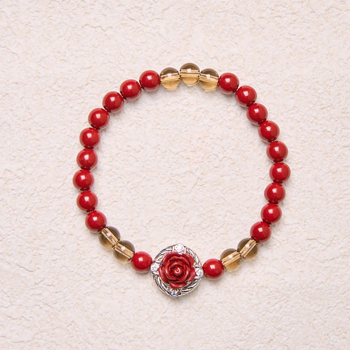 Bransoletka z Buddha Stones Cinnabar Angora Red Shell Pearl Rose Petals Calm - image 4