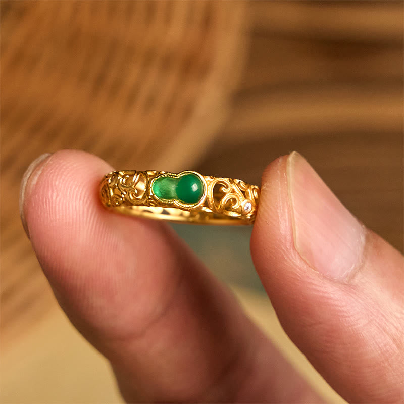 Pierścień bogactwa z Buddha Stones w stylu vintage z tykwy, zielonego chalcedonu i stopu miedzi - image 10