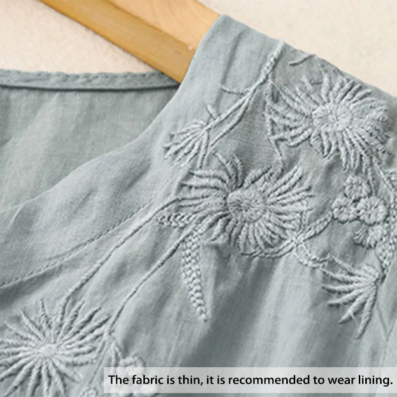 Koszula damska bawełniana z haftowanymi Buddha Stones i trzema czwartymi rękawami  - image 1