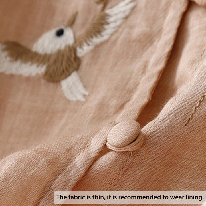 Buddha Stones Okrągły Dekolt Casual Bluzka Haft Długi Rękaw Koszula Bawełniana Lniana Top Koszule Damskie - image 2