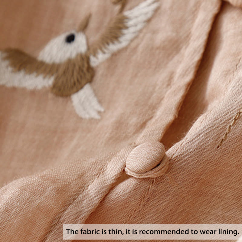 Buddha Stones Okrągły Dekolt Casual Bluzka Haft Długi Rękaw Koszula Bawełniana Lniana Top Koszule Damskie - image 2