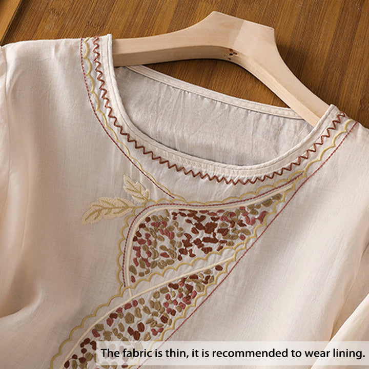 Buddha Stones Etniczne Haftowane Okrągły Dekolt Bawełna Len Sweter Odzież - image 2