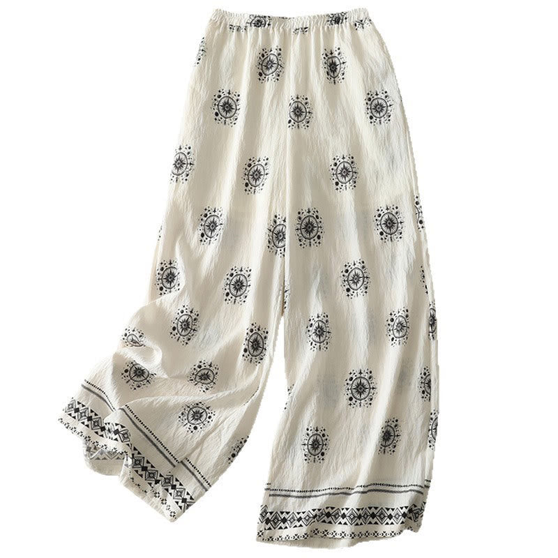 Damskie spodnie bawełniane z szerokimi nogawkami i kieszeniami, z nadrukiem w Buddha Stones w stylu boho, z niebiańskim wzorem - image 13