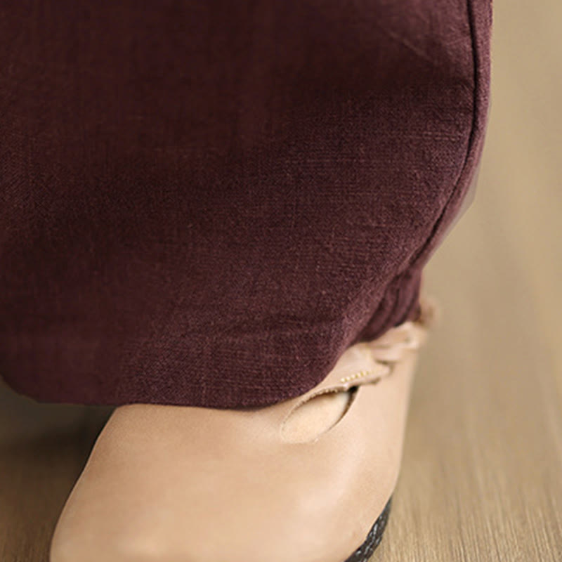 Spodnie damskie haremowe z bawełny ze ściągaczem i kieszeniami, w jednolitym kolorze, z kolekcji Buddha Stones Commute Retro - image 13