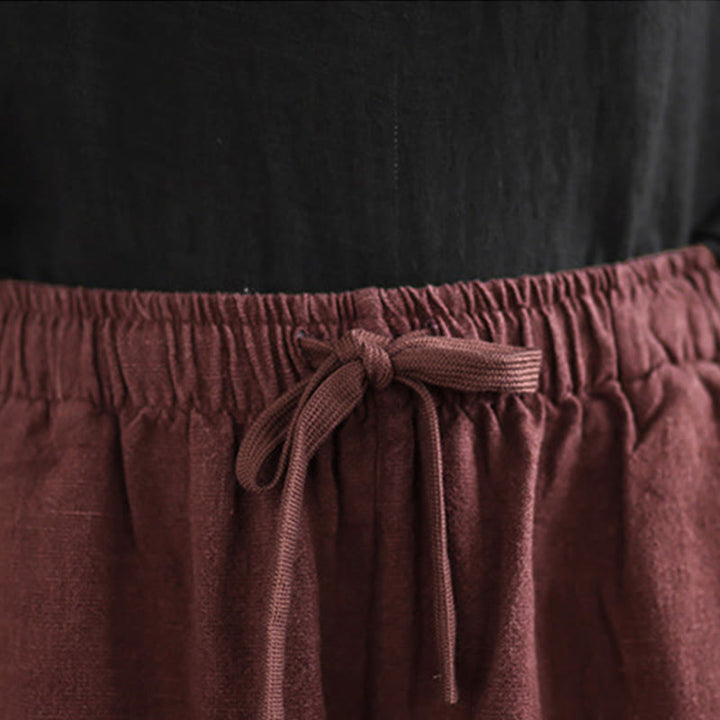 Spodnie damskie haremowe z bawełny ze ściągaczem i kieszeniami, w jednolitym kolorze, z kolekcji Buddha Stones Commute Retro - image 11