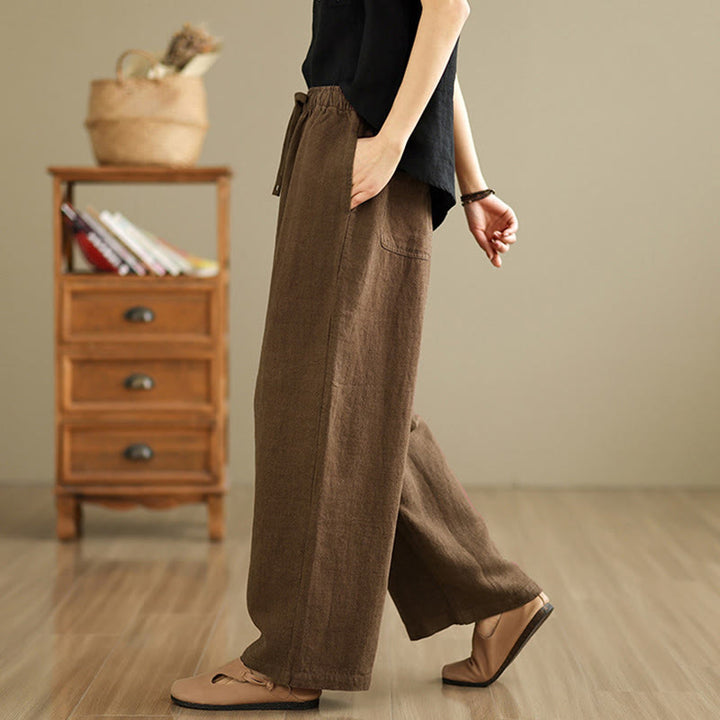 Spodnie damskie haremowe z bawełny ze ściągaczem i kieszeniami, w jednolitym kolorze, z kolekcji Buddha Stones Commute Retro - image 17