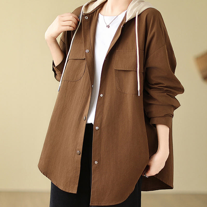Bluza z kapturem Buddha Stones Casual Commute z ściągaczem, damska, bawełniana, lniana, z kieszeniami - SaddleBrown - US14, UK/AU18, EU46 (2XL) - image 1