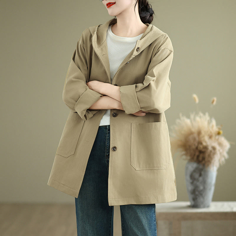 Bluza z kapturem damska z bawełny i lnu z kieszeniami z przodu "Buddha Stones Fall Vintage" - Blada nawłoć - US6, UK/AU10, EU38 (XL) - image 6